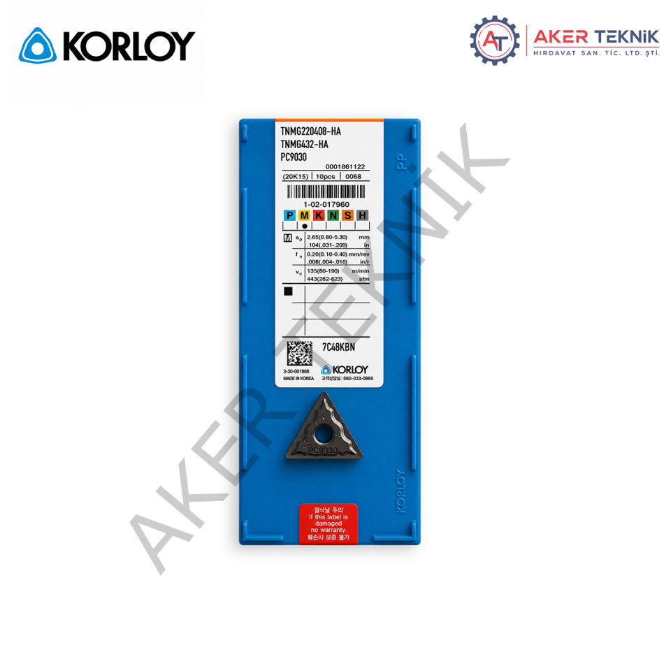 KORLOY TNMG220408-PC9030 Paslanmaz Çelik Freze Ucu