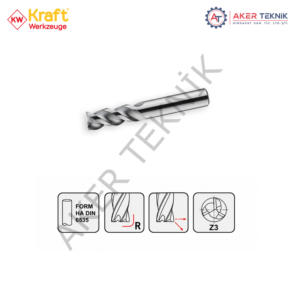 KRAFT 3 Ağızlı Kısa Alüminyum Karbür Parmak Freze